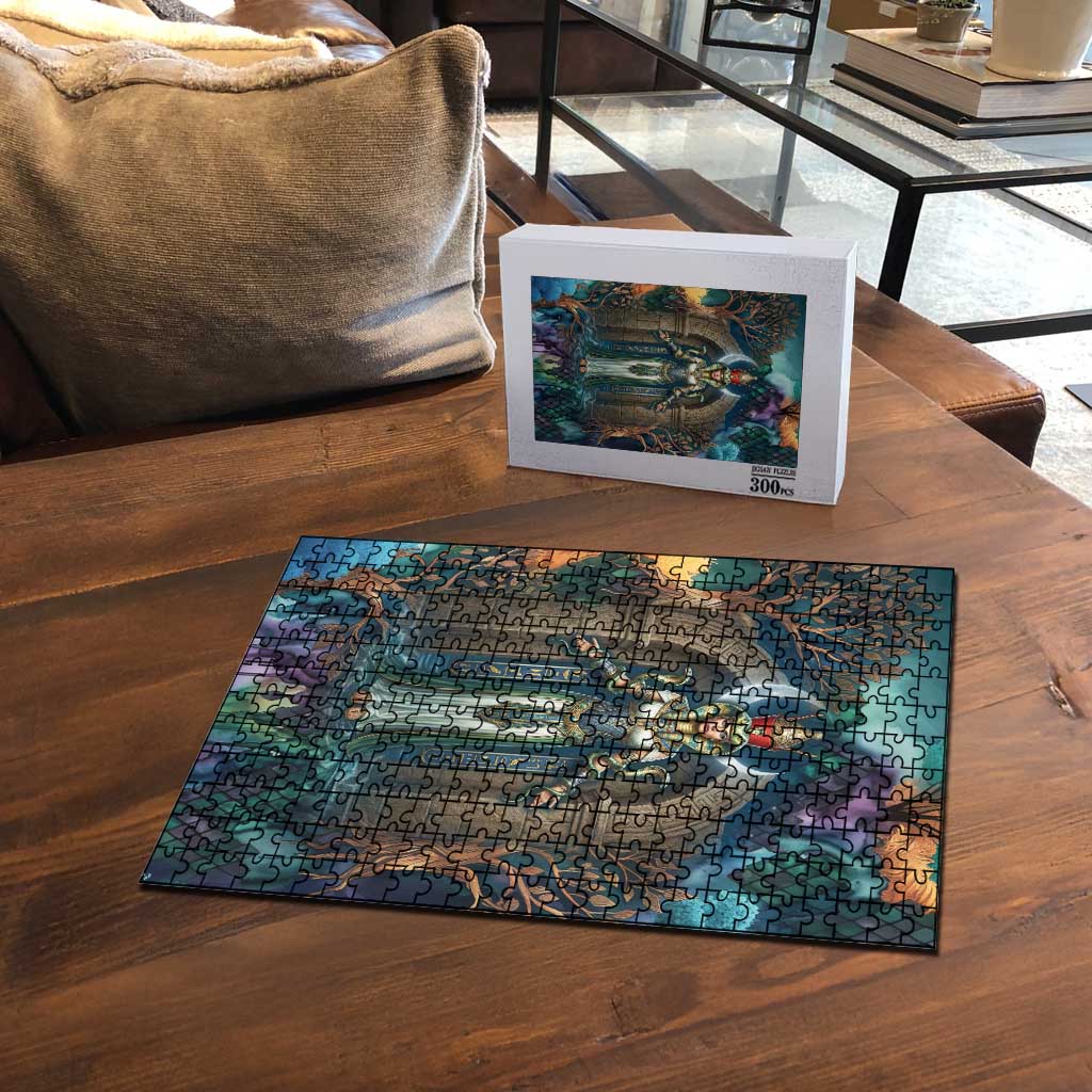 Amunet Ancient Temple Egyptian Puzzle with Golden Serpent Mythology in Teal Tones