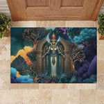 Amunet Ancient Temple Egyptian Rubber Doormat with Golden Serpent Mythology in Teal Tones