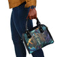 Amunet Ancient Temple Egyptian Shoulder Handbag with Golden Serpent Mythology in Teal Tones