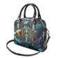 Amunet Ancient Temple Egyptian Shoulder Handbag with Golden Serpent Mythology in Teal Tones