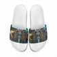 Amunet Ancient Temple Egyptian Slide Sandals with Golden Serpent Mythology in Teal Tones