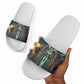 Amunet Ancient Temple Egyptian Slide Sandals with Golden Serpent Mythology in Teal Tones