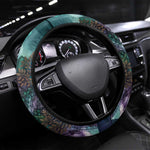 Amunet Ancient Temple Egyptian Steering Wheel Cover with Golden Serpent Mythology in Teal Tones