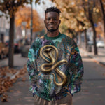 Amunet Ancient Temple Egyptian Sweatshirt with Golden Serpent Mythology in Teal Tones