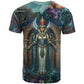 Amunet Ancient Temple Egyptian T shirt with Golden Serpent Mythology in Teal Tones