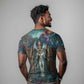 Amunet Ancient Temple Egyptian T shirt with Golden Serpent Mythology in Teal Tones