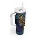 Amunet Ancient Temple Egyptian Tumbler With Handle with Golden Serpent Mythology in Teal Tones