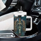 Amunet Ancient Temple Egyptian Tumbler With Handle with Golden Serpent Mythology in Teal Tones