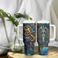 Amunet Ancient Temple Egyptian Tumbler With Handle with Golden Serpent Mythology in Teal Tones