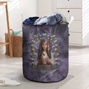 Anput Sacred Urn Laundry Basket with Papyrus Flowers Egyptian Guardian in Violet Mist