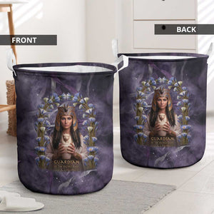 Anput Sacred Urn Laundry Basket with Papyrus Flowers Egyptian Guardian in Violet Mist