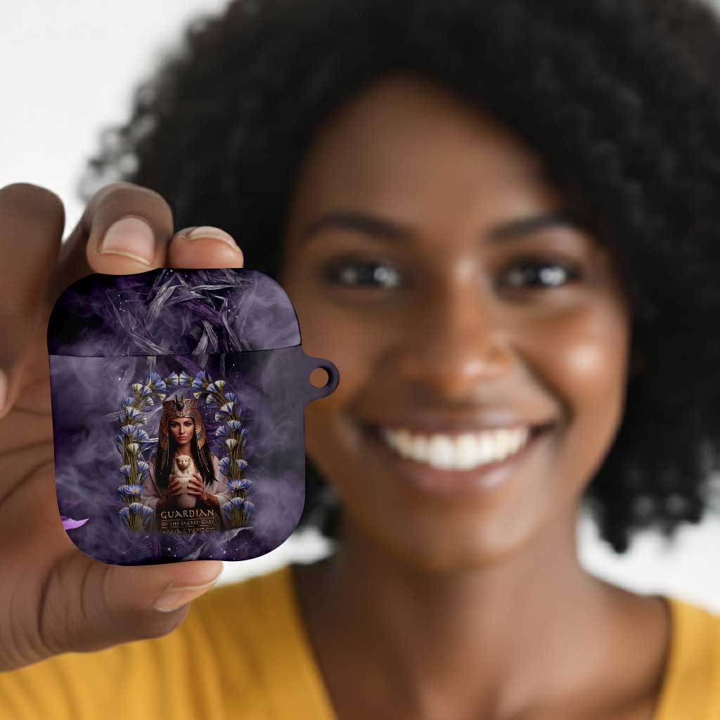 Anput Sacred Urn AirPods Case with Papyrus Flowers Egyptian Guardian in Violet Mist