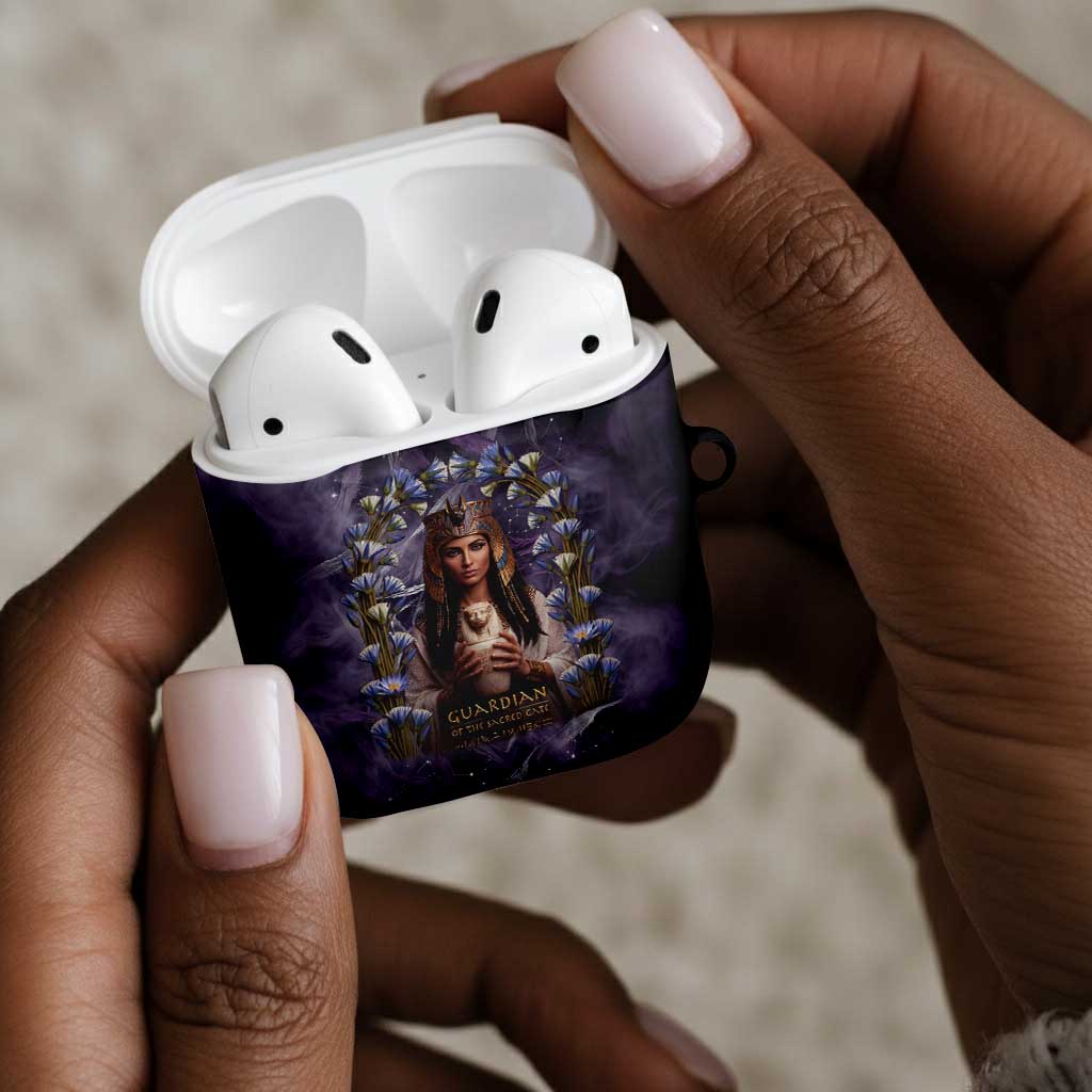 Anput Sacred Urn AirPods Case with Papyrus Flowers Egyptian Guardian in Violet Mist