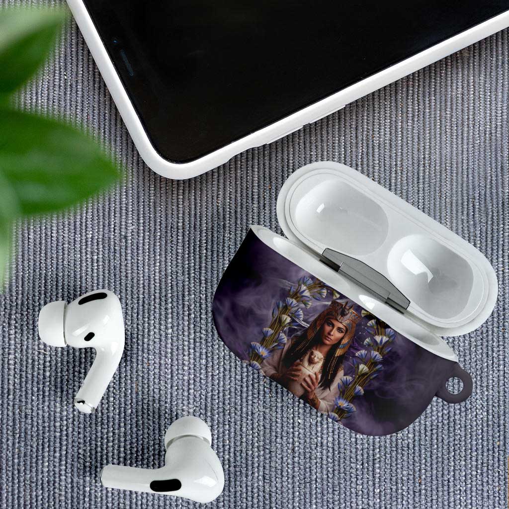 Anput Sacred Urn AirPods Case with Papyrus Flowers Egyptian Guardian in Violet Mist