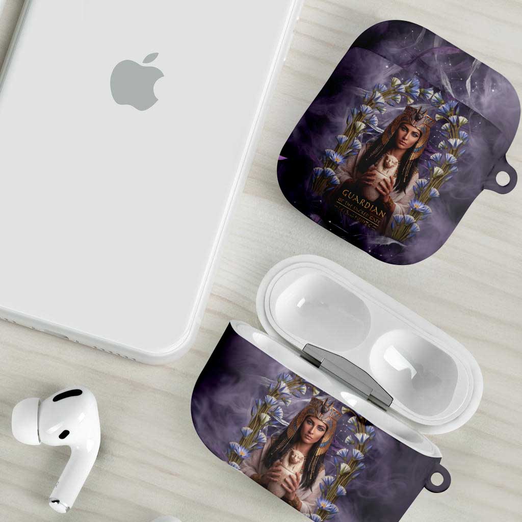 Anput Sacred Urn AirPods Case with Papyrus Flowers Egyptian Guardian in Violet Mist