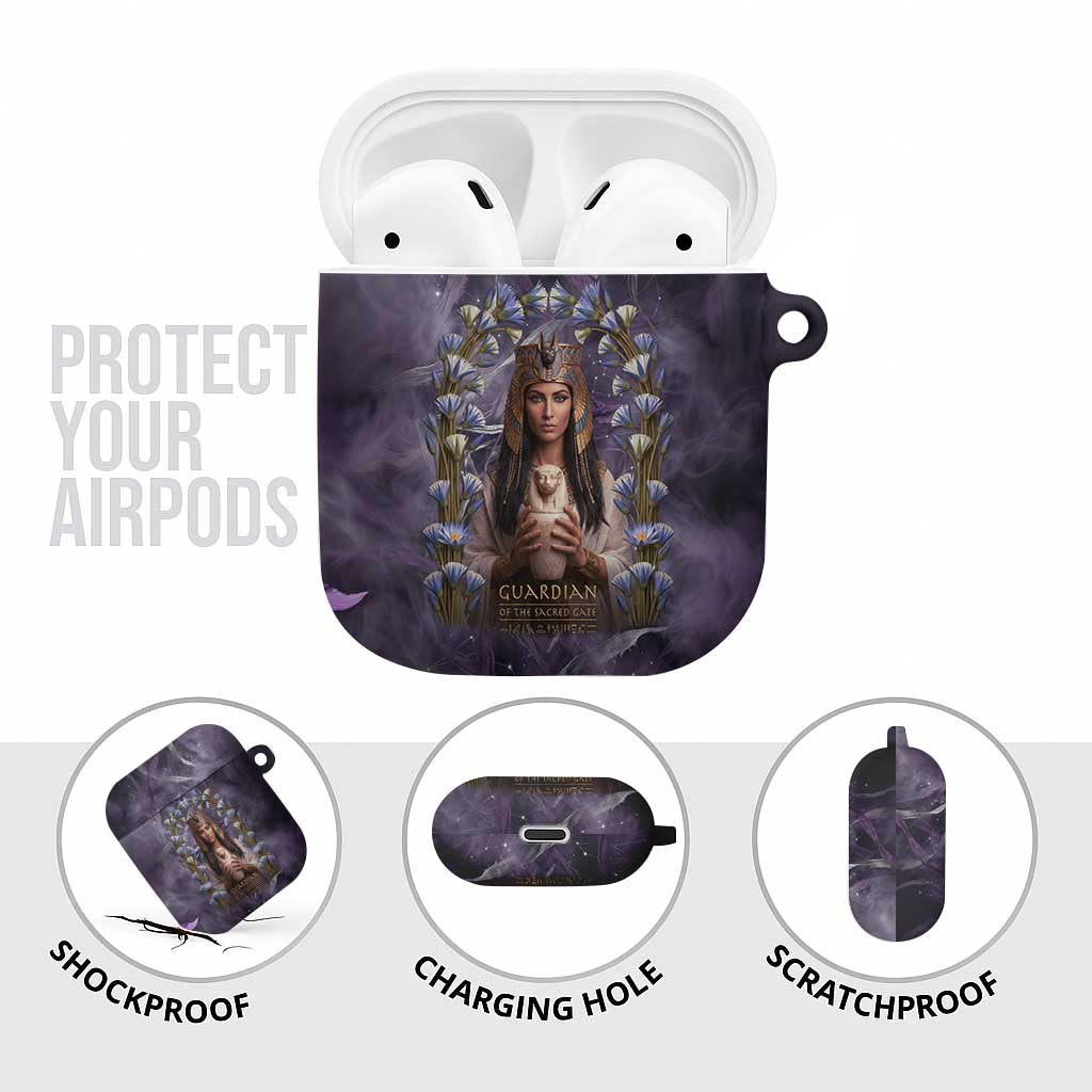 Anput Sacred Urn AirPods Case with Papyrus Flowers Egyptian Guardian in Violet Mist