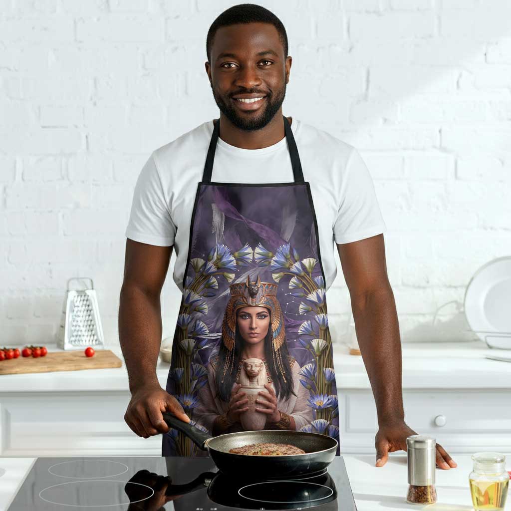 Anput Sacred Urn Apron with Papyrus Flowers Egyptian Guardian in Violet Mist