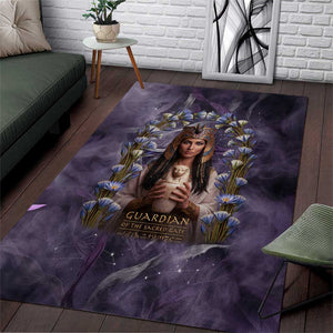 Anput Sacred Urn Area Rug with Papyrus Flowers Egyptian Guardian in Violet Mist