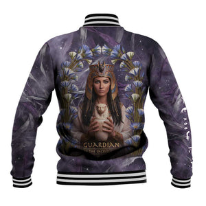 Anput Sacred Urn Baseball Jacket with Papyrus Flowers Egyptian Guardian in Violet Mist