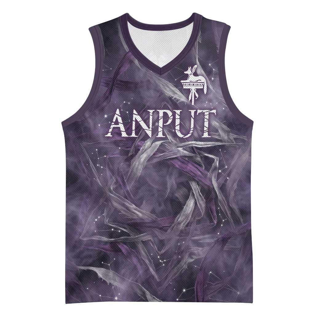 Anput Sacred Urn Basketball Jersey with Papyrus Flowers Egyptian Guardian in Violet Mist