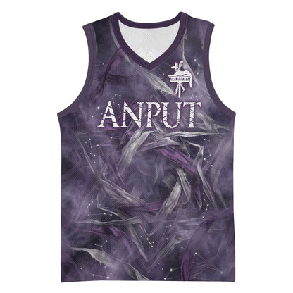 Anput Sacred Urn Basketball Jersey with Papyrus Flowers Egyptian Guardian in Violet Mist