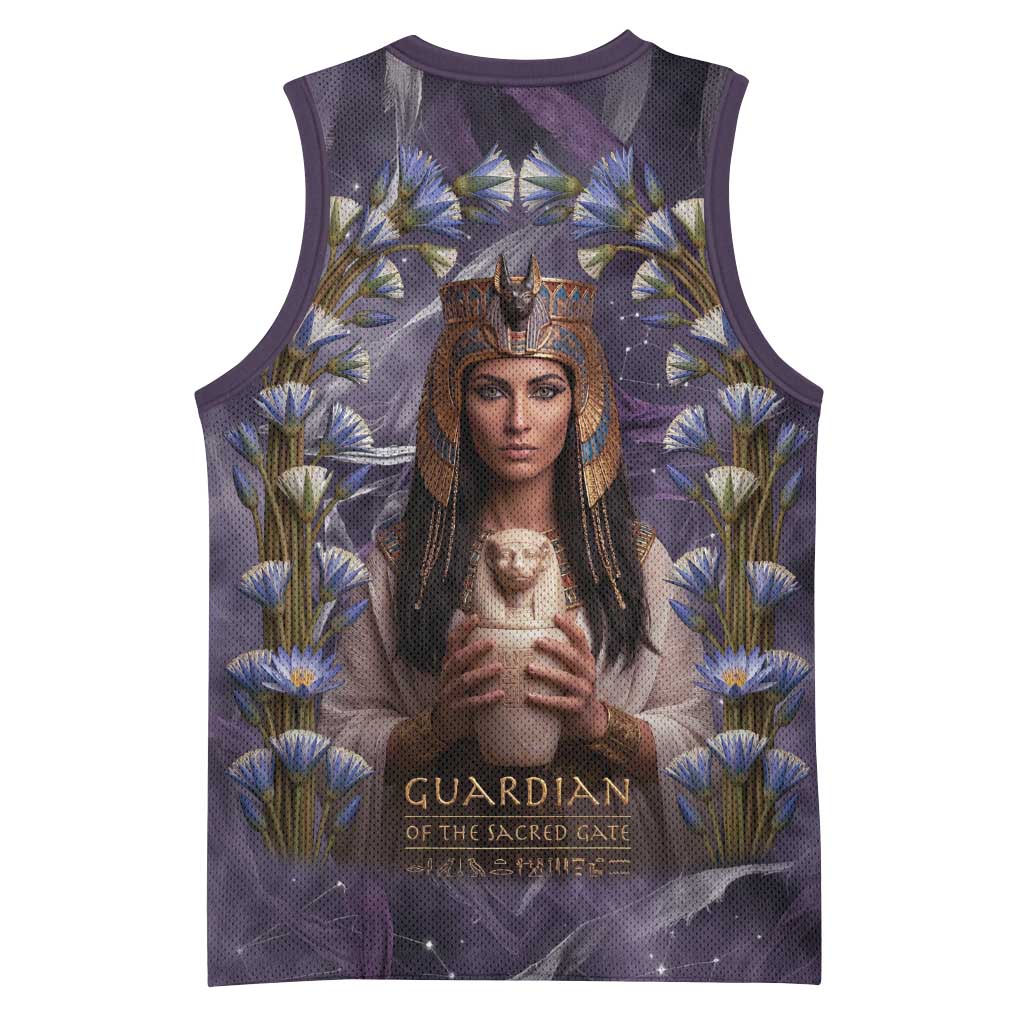 Anput Sacred Urn Basketball Jersey with Papyrus Flowers Egyptian Guardian in Violet Mist
