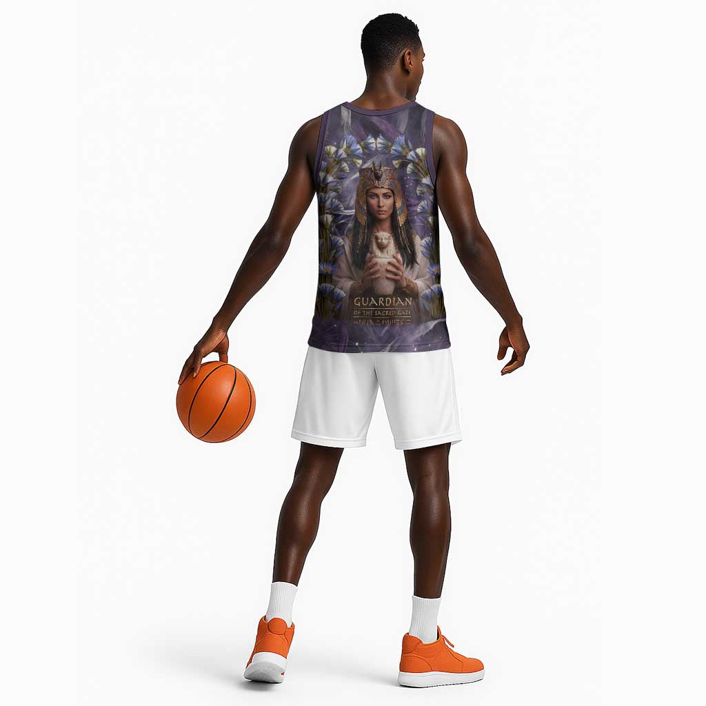 Anput Sacred Urn Basketball Jersey with Papyrus Flowers Egyptian Guardian in Violet Mist