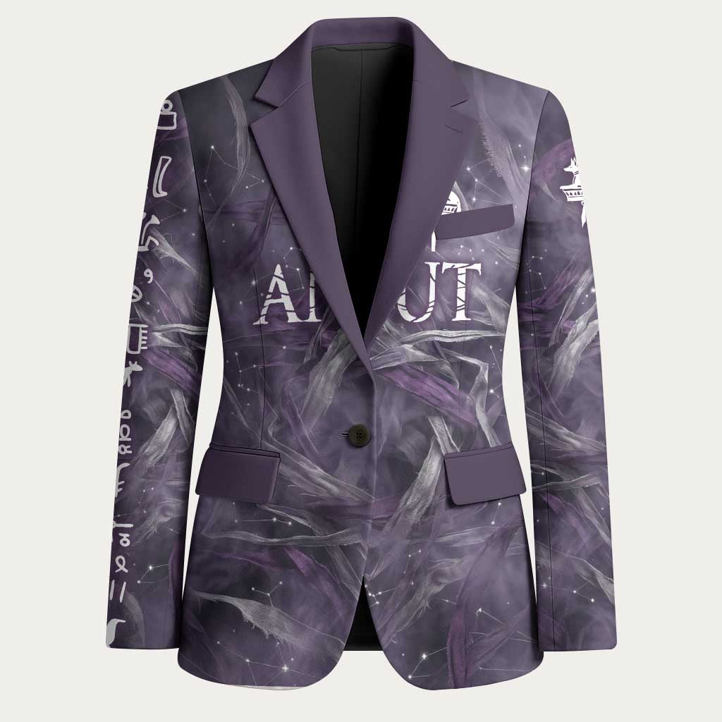 Anput Sacred Urn Blazer with Papyrus Flowers Egyptian Guardian in Violet Mist