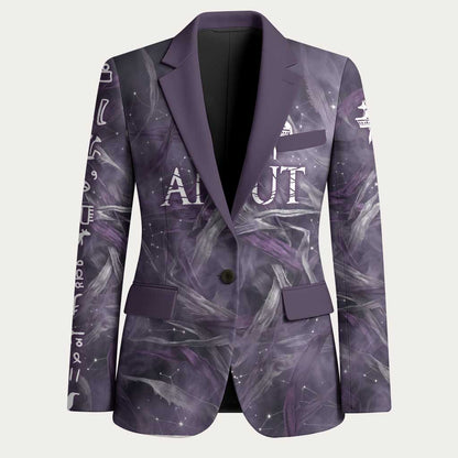 Anput Sacred Urn Blazer with Papyrus Flowers Egyptian Guardian in Violet Mist