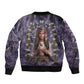 Anput Sacred Urn Bomber Jacket with Papyrus Flowers Egyptian Guardian in Violet Mist