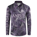 Anput Sacred Urn Button Sweatshirt with Papyrus Flowers Egyptian Guardian in Violet Mist