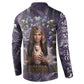 Anput Sacred Urn Button Sweatshirt with Papyrus Flowers Egyptian Guardian in Violet Mist