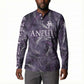 Anput Sacred Urn Button Sweatshirt with Papyrus Flowers Egyptian Guardian in Violet Mist