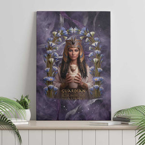 Anput Sacred Urn Canvas Wall Art with Papyrus Flowers Egyptian Guardian in Violet Mist