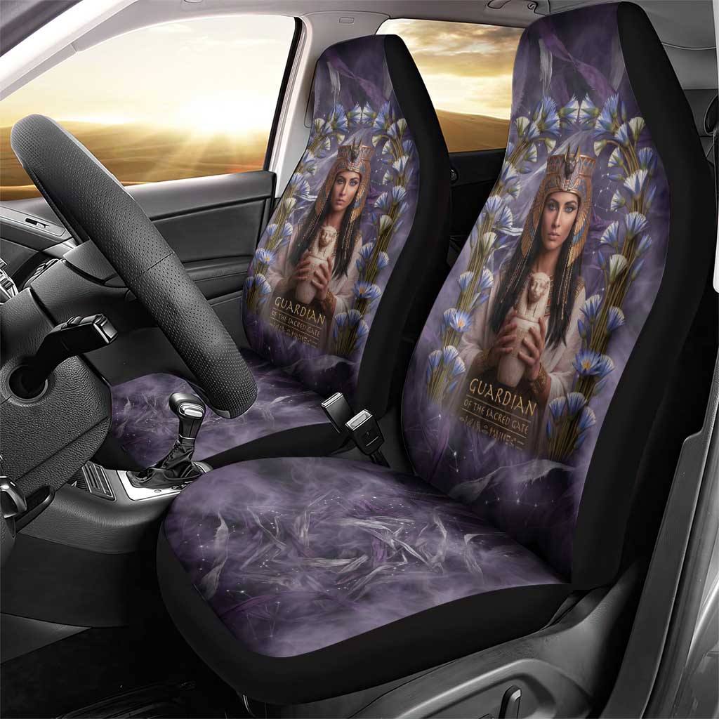 Anput Sacred Urn Car Seat Cover with Papyrus Flowers Egyptian Guardian in Violet Mist