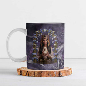 Anput Sacred Urn Ceramic Mug with Papyrus Flowers Egyptian Guardian in Violet Mist