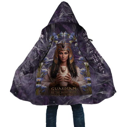 Anput Sacred Urn Cloak with Papyrus Flowers Egyptian Guardian in Violet Mist