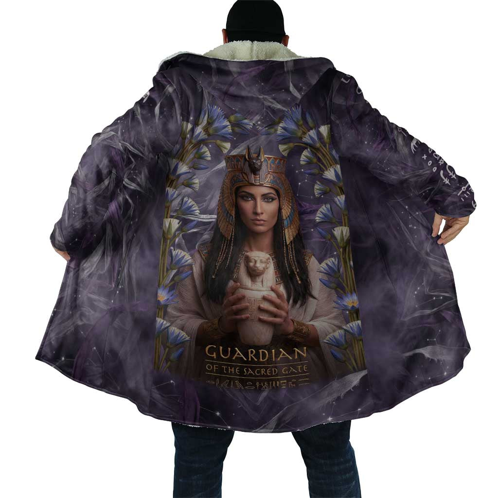 Anput Sacred Urn Cloak with Papyrus Flowers Egyptian Guardian in Violet Mist