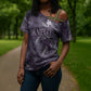Anput Sacred Urn Cross Shoulder Shirt with Papyrus Flowers Egyptian Guardian in Violet Mist