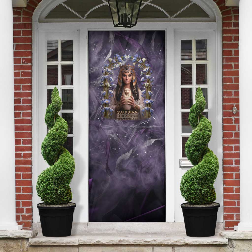 Anput Sacred Urn Door Cover with Papyrus Flowers Egyptian Guardian in Violet Mist
