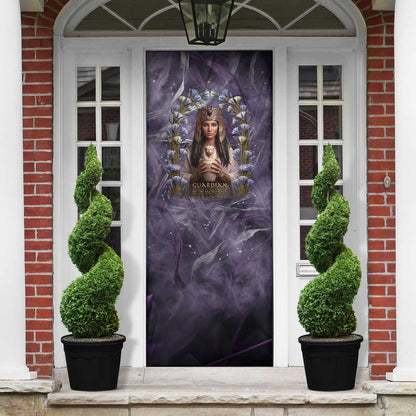 Anput Sacred Urn Door Cover with Papyrus Flowers Egyptian Guardian in Violet Mist