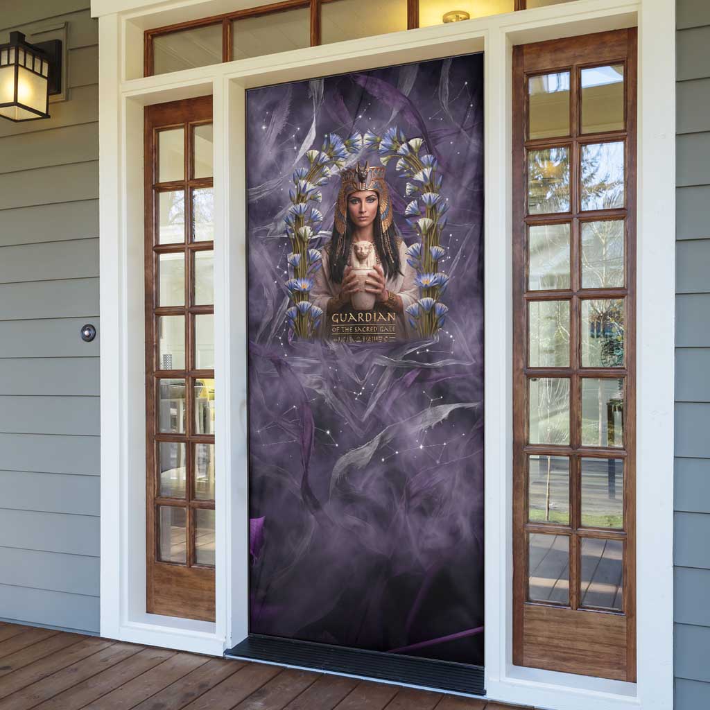 Anput Sacred Urn Door Cover with Papyrus Flowers Egyptian Guardian in Violet Mist