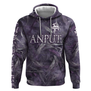 Anput Sacred Urn Hoodie with Papyrus Flowers Egyptian Guardian in Violet Mist