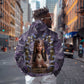Anput Sacred Urn Hoodie with Papyrus Flowers Egyptian Guardian in Violet Mist