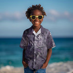 Anput Sacred Urn Kid Hawaiian Shirt with Papyrus Flowers Egyptian Guardian in Violet Mist