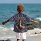 Anput Sacred Urn Kid Hawaiian Shirt with Papyrus Flowers Egyptian Guardian in Violet Mist