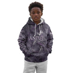 Anput Sacred Urn Kid Hoodie with Papyrus Flowers Egyptian Guardian in Violet Mist