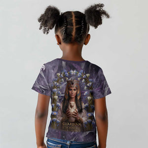 Anput Sacred Urn Kid T shirt with Papyrus Flowers Egyptian Guardian in Violet Mist