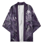 Anput Sacred Urn Kimono with Papyrus Flowers Egyptian Guardian in Violet Mist