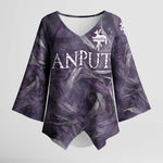 Anput Sacred Urn Kimono Sleeve Blouse with Papyrus Flowers Egyptian Guardian in Violet Mist
